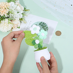 手編みの鉢植えかぎ針編みの花1個  ワスレナグサ  プラスチックの花瓶付き  ライトシアン  80x58x140mm&nbsp;DJEW-SC0001-15B