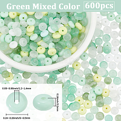 600個の模造翡翠ガラスビーズ  ロンデルビーズ  ダークシーグリーン  6~6.5x3.5mm  穴：1.2~1.4mm&nbsp;DGLA-PA0001-06A