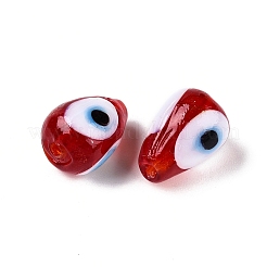 手作りのナザールボンジュウのランプワークビーズ  ティアドロップ  暗赤色  13~15x9~10.5mm  穴：1~1.8mm&nbsp;LAMP-T021-16D