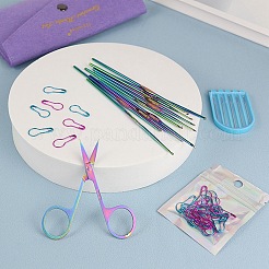 Diyの編み物ツールセット  ステンレス製のかぎ針編みフックを含む  安全ピン  針  はさみ  収納袋  虹色  10.5x19cm&nbsp;SENE-PW0019-01