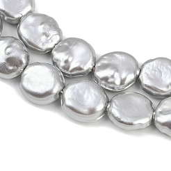 電気メッキガラスビーズ連売り  模造パール  フラットラウンド  銀  15x14x6~7mm  穴：1.2mm  約27個/連  15.55~15.75''（39.5~40センチメートル）&nbsp;GLAA-H039-05B