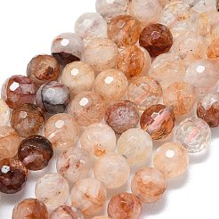 天然ヘマトイドクォーツ/鉄クォーツビーズ連売り  ファセット（128ファセット）  ラウンド  7.5~8.5mm  穴：0.8~1.2mm  約45~49個/連  14.57~15.20''（37~38.6センチメートル）&nbsp;G-B165-A06-8mm
