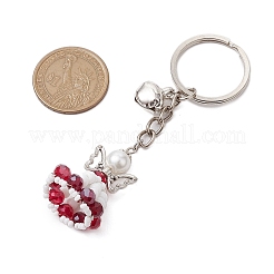 ガラスシード＆プラスチックパール＆合金キーホルダー  鉄のリング付き  暗赤色  9cm&nbsp;KEYC-MZ00025-03