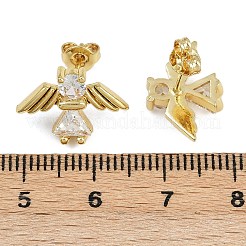 真鍮マイクロパヴェクリアキュービックジルコニアエンジェルスタッドピアス  長持ちメッキ  ラックめっき  カドミウムフリー＆鉛フリー  18KGP本金メッキ  11x16mm&nbsp;EJEW-L101-03G