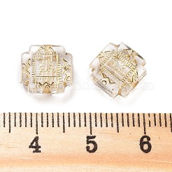 メタル入り透明アクリルビーズ  黄金メッキ  正方形  透明  10x10x4mm  穴：1mm  約1515個/500g&nbsp;MACR-M045-07