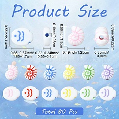 80 個 2 スタイル不透明なアクリル ビーズ  クラフトビーズ  巻貝の形と魚  ミックスカラー  15~16.5x12.5~14x5.5~9mm  穴：2.2~2.5mm  40個/スタイル&nbsp;SACR-YW0002-18