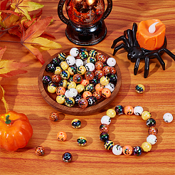 100個 2スタイル UVメッキアクリルビーズ  虹色の  ハロウィンモチーフ  ラウンド  ミックスカラー  12mm  穴：2.4mm  50個/スタイル&nbsp;PACR-UN0001-02