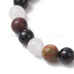 Natural Black Onyx & White Jade & Picasso Stone Round Beaded Stretch Bracelets for Men Women&nbsp;BJEW-JB11952