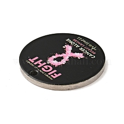 乳がんピンクリボンスタイル201ステンレススチールペンダント  フラットラウンド  ステンレス鋼色  ショッキングピンク  25x1mm  穴：1.8mm&nbsp;STAS-J041-03B