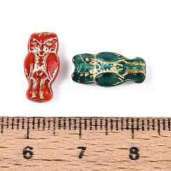 フクロウのガラスビーズ  ゴールドライン入り  ミックスカラー  14x7x4mm  穴：1mm&nbsp;X-GLAA-T025-33M