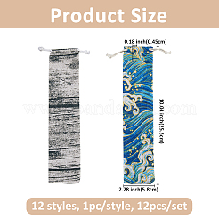 12Pcs 12 Styles Rectangle Cotton Linen Printed Drawstring Pouches with Cord&nbsp;ABAG-FH0001-19