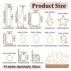 52 個 13 スタイルラックメッキ合金オープンバックベゼルペンダント  UVレジンDIY用  エポキシ樹脂  プレスジュエリー  混合図形  混合図形  13~60.5x11~37.5x1~2mm  穴：1.2~1.8mm  4個/スタイル&nbsp;FIND-OC0014-20