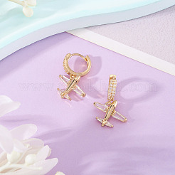 1Pair Brass Clear Cubic Zirconia Airplane Hoop Earrings&nbsp;EJEW-TA0008-60