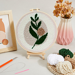 リネンと木材1セット  鉄  綿刺繍パンチニードルキット  衣類工芸品を作るため  クラフト紙折りたたみボックス1個付き  葉  240x240x0.8mm&nbsp;DIY-SP0005-13A