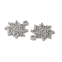 変色しない304ステンレススチールチャーム  レーザー切断  太陽のチャーム  ステンレス鋼色  15x13x1mm  穴：1.5mm&nbsp;STAS-J042-04P
