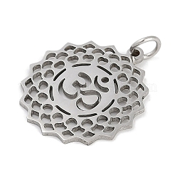 304ステンレスペンダント  丸カン付き  レーザー切断  オーム/オームチャーム付きの花  ステンレス鋼色  21.5x20x1mm  穴：3mm&nbsp;STAS-R135-17P