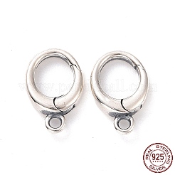 スターリングシルバー製スプリングゲートクラスプ925個  オーバル  アンティークシルバー  12x8x2.5mm  穴：1.4mm  内径：6x5mm&nbsp;STER-D036-11AS