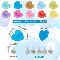 150 個 10 色のプラスチックハートラペルピンバック  ゴムピンバック  真鍮製タイタックラペルピンブローチパーツ150個付き。  ミックスカラー  14x14.5x8mm  穴：1mm  15個/カラー&nbsp;FIND-CA0005-35