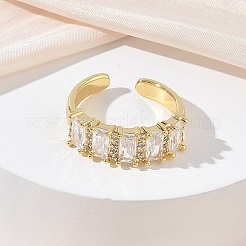 Brass Micro Pave Cubic Zirconia Cuff Open Rings for Women&nbsp;RJEW-L343-16G-04