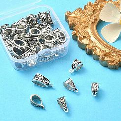 50 個 5 スタイルのチベットスタイルの亜鉛合金チューブベイル  ループベイル  スカーフ保釈ビーズ  アンティークシルバー  13.5~19x7.5~9x7~9mm  穴：1~2mm  10個/スタイル&nbsp;FIND-YW0003-14