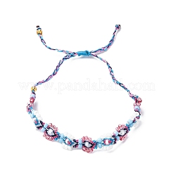Flower Glass Seed Beaded Braided Bead Bracelets for Women Frineds&nbsp;BJEW-F493-10B