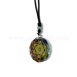 Chakra Yoga Theme Mixed Gemstone with Polygon Resin Pendant Necklace with Polyester Cord for Women&nbsp;CHAK-PW0001-025E