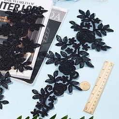 ポリエステル刺繍レースアップリケ  チャイナドレスの飾りアクセサリー  ドレス  花  ブラック  360x145x1mm&nbsp;DIY-WH0401-94B