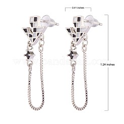 エナメル アロー ラインストーン タッセル ダングル スタッド ピアス  女性用真鍮ドロップピアス  プラチナ  31.5x10.5mm  ピン：0.8mm&nbsp;JE1031A
