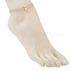 3Pcs 3 Styles Brass Clover Cross Moon Star Link 304 Stainless Steel Cable Chain Anklets for Women&nbsp;AJEW-AN00748
