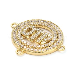 Brass Micro Pave Clear Cubic Zirconia Ring with Letter QTR Connector Charms&nbsp;KK-L229-073G