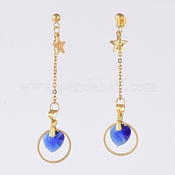 Glass Heart Dangle Ear Studs&nbsp;EJEW-JE04023-03