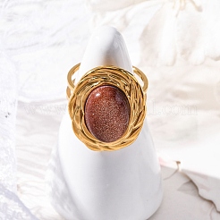 Oval Synthetic Goldstone Finger Rings&nbsp;RJEW-M063-01G-19