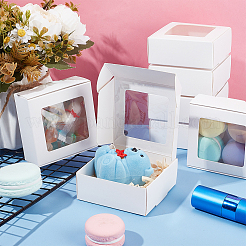 紙菓子箱  ベーカリーボックス  PVCクリアウィンドウ付き  パーティーのために  結婚式  ベビーシャワー  正方形  ホワイト  7.5x7.5x3.3cm&nbsp;CON-WH0097-52A-02
