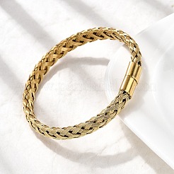 女性用編み込み304ステンレススチールカフバングル  イオンプレーティング（ip）  18KGP本金メッキ  内径：2-1/4インチ（5.6cm）&nbsp;BJEW-A067-07G