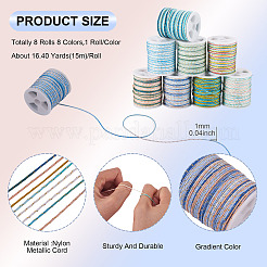 8 Rolls 8 Colors Segment Dyed Nylon Metallic Cord&nbsp;NWIR-TA0001-33