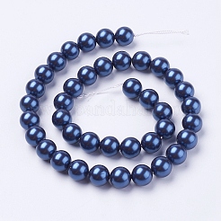 シェルパールビーズ連売り  ラウンド  マリンブルー  8mm  穴：1mm  約50個/連  15.7インチ&nbsp;X-BSHE-L035-8mm-I08