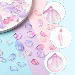 100個 10スタイル 透明スプレー塗装ガラスペンダント  花弁  ミックスカラー  12~21x8~14x2~5.5mm  穴：1~1.2mm  10個/スタイル&nbsp;GLAA-FS0002-16