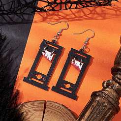ハロウィーンプリントのアクリルダングルイヤリング  鉄のピアスフック  ナイフチャーム  プラチナ  ブラック  60x23.5mm&nbsp;EJEW-JE06124-06