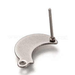 変色しない304ステンレススチールスタッドピアス金具  カン付き  ムーン  ステンレス鋼色  14.5x9mm  穴：1.4mm  ピン：0.7mm&nbsp;LS-STAS-I176-10P