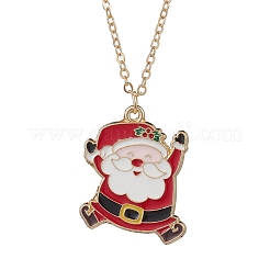 3Pcs 3 Styles Christmas Bell Socking Santa Claus Alloy Enamel Pendant Necklaces for Women&nbsp;NJEW-JN05130-01