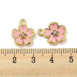 合金エナメルチャーム  ラインストーン付き  ゴールドカラー  花のチャーム  ピンク  16x12.5x3mm  穴：1.8mm&nbsp;LS-ENAM-D063-01G-04