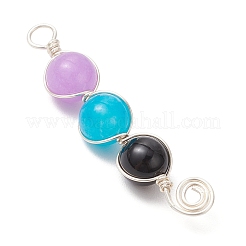 5Pcs 5 Styles Dyed Natural Malaysia Jade & Amethyst & Black Onyx(Dyed & Heated) & Rose Quartz & Labradorite Round Beaded Pendants&nbsp;PALLOY-JF04051-02