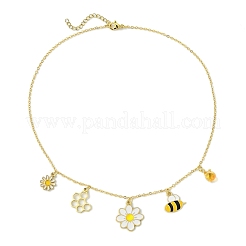 Flower & Bees & Honeycomb Alloy & Glass Pendant Necklaces&nbsp;X1-NJEW-TA00165
