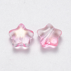 スプレープリントガラスビーズ  グリッターパウダー付き  スター  ピンク  8x8.5x4mm  穴：1mm&nbsp;GLAA-R211-04-E01