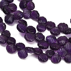 天然アメジストの彫刻ビーズ連売り  シェル形状  トップ掘削  タッセル付き  8~10x7.5~9.5x4~5mm  穴：0.3mm  約32~36個/連  12.60''（32センチメートル）&nbsp;GG-CBA0C95-D04