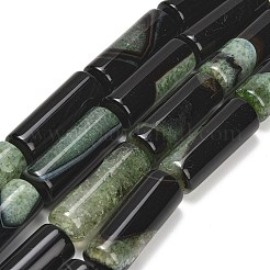 天然石瑪瑙ビーズ連売り  染め＆加熱  コラム  グリーン  39.5~40x13.5~15mm  穴：1.2~1.4mm  約10個/連  15.51''~15.63