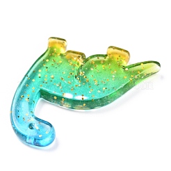アクリルパーツ  グリッターパウダー  グラデーションカラー  恐竜  シアン  29.5x25x3.5mm  穴：1.3mm&nbsp;X-MACR-O044-01E