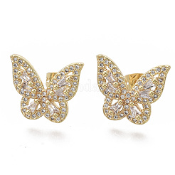 Brass Micro Pave Clear Cubic Zirconia Stud Earrings&nbsp;EJEW-S208-092