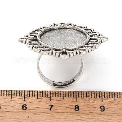 ヴィンテージ調節可能な鉄の花の指リングコンポーネント合金カボションベゼルのセッティング  カドミウムフリー＆鉛フリー  アンティークシルバー  楕円形のトレイ：18x25mm  17mm&nbsp;PALLOY-O036-03AS