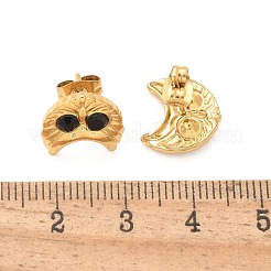 304ステンレススチールスタッドピアス  ラインストーン付き  イオンプレーティング（ip）  フクロウ  18KGP本金メッキ  12x12.5mm&nbsp;EJEW-F361-02G